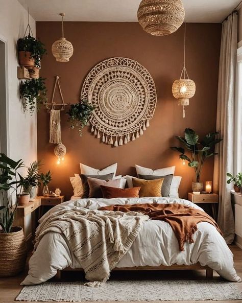 20 Cozy Boho Style Ideas For Small Bedrooms – ToolzView Boho Wall Ideas Bedrooms, Earthtone Bedroom Ideas, Small Boho Apartment, Rustic Chic Bedroom Ideas, Monochromatic Bedroom Ideas, Boheme Bedroom, Small Boho Bedroom Ideas, Boho Bedroom Neutral, Boho Small Bedroom