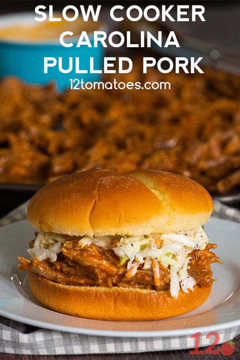 Carolina Pulled Pork Slow Cooker, Pig Recipes, Carolina Pulled Pork, Slow Cooker Recipes Pork, Affordable Recipes, Conversion Rate Optimization, Slow Cooked Meals, 12 Tomatoes, Slow Cooker Pork