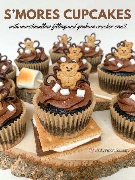 Campfire S’mores Cupcakes, Tent Cupcakes, Teddy Graham Cupcakes, Graham Cupcakes, Bbq Cupcakes, Smores Cupcake, Best Chocolate Frosting Recipe, Best Chocolate Frosting, Campfire Cupcakes