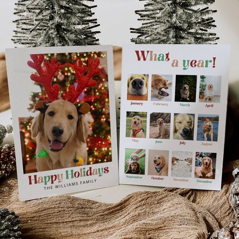 Dog Photo Christmas Card Template, Dog Year in Review Photo Card, Pet Holiday Card, What A Year Card Photo Collage, Christmas Card With Dog Christmas Card With Dog Single, Christmas Card Photo With Dog, Christmas Card Dog Photo Ideas, Dog Photo Christmas Cards, Christmas Card With Dog, Photo Collage Christmas Card, Dog Christmas Cards, Pet Holiday Cards, Collage Christmas