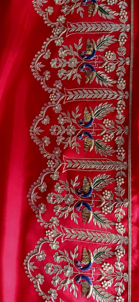 Peta Work Embroidery Blouse, Gota Patti Work Embroidery, Marodi Work Dress, Pitta Work Embroidery Blouse, Gotapatti Work Blouses, Kurti Hand Work Design, Hand Embroidery Designs For Suits, Hand Work Embroidery Suits, Gotta Patti Work