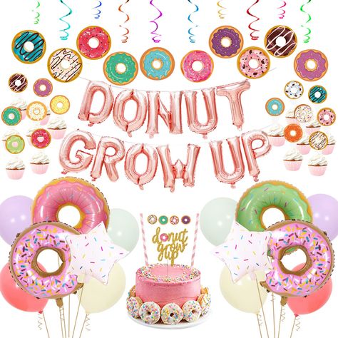 PRICES MAY VARY. 🍩PERFECT DONUT PARTY - Every child is a sweet little angel that every family hopes will grow up happy every day. Give your baby an unforgettable and happy childhood party with a sweet donut party. Donuts are a special party idea, it expresses the great wish for her to grow up happy, but also makes an excellent photo background, very suitable for baby's birthday party decoration. 🍩SUPER VALUE PACK - This donut grow up birthday decoration kit, includes 1 set x 16inch rose gold d Donut Grow Up Party, Donut Birthday Party Decorations, Donut Party Supplies, Donut Party Decorations, Donut Birthday Party, Donut Party Favors, Balloons Cake, Grown Up Parties