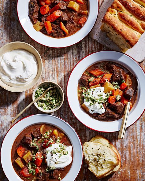 Fireside Beef Stew Recipe | Martha Stewart Living — Our rich, comforting beef stew chock-full of root vegetables is just the thing to get you through winter. French Lentil Soup, Creamed Beef, French Lentils, Think Food, Easy Dinners, Breakfast Brunch Recipes, Beef Stew, Sunday Night, Stew Recipes