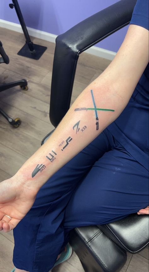 #starwars #nerd #tattoo #clones #clonewars #art Clone Tattoo Star Wars, 501st Tattoo, Star Wars Clone Wars Tattoo Ideas, The Clone Wars Tattoo, Clone Force 99 Tattoo, 501st Legion Tattoo, Star Wars Tattoo Clone, Star Wars Clone Tattoo, Star Wars Fives Tattoo