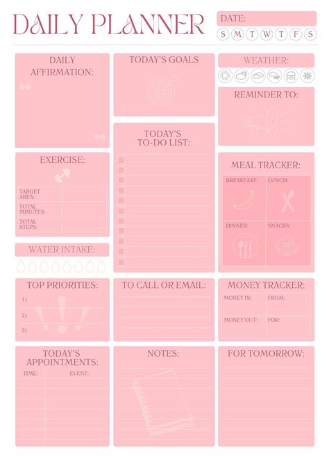 Digital Daily Planner - Blush financeplanner #fitnessplanner #plannerlover #bestplannersformoms😴. Daily Planner Layout, Pink Daily Planner, Best Planners For Moms, Daily Planner Diy, Daily Planner Book, Planners Ideas, Ebook Template Design, Cute Daily Planner, Daily Planner Design