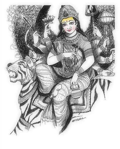 Durga Drawing, Navratri Devi Images, Nav Durga, Pen Sketches, Spiritual Paintings, Navratri Festival, Butterfly Art Painting, Boho Art Drawings, Pencil Sketch Images