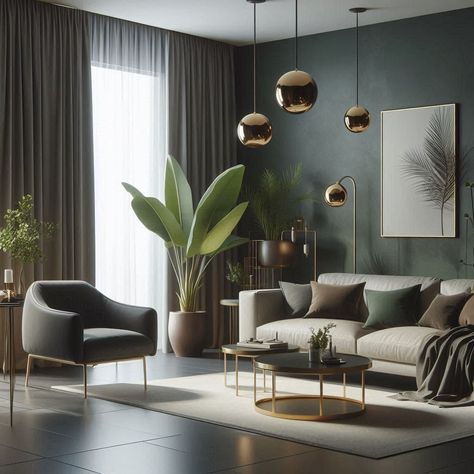 15 Modern Dark Green Living Room Ideas to Try Living Room With Grey Floors, Dark Green Sofa Living Room Ideas, Green Aesthetic Living Room, Dark Green Couch Living Room Ideas, Gray And Green Living Room, Grey And Green Living Room, Dark Green Living Room Ideas, Dark Green Couches, Modern Green Living Room