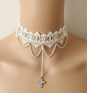 Amazon.com: EMAXELER Lolita Gothic Vintage Stylish Romantic Clear Ribbon Choker… White Lace Choker, Crochet Choker, Elegant Choker, White Choker, Lace Choker Necklace, Cross Choker, Queen Jewelry, Lace Choker, Lace Necklace