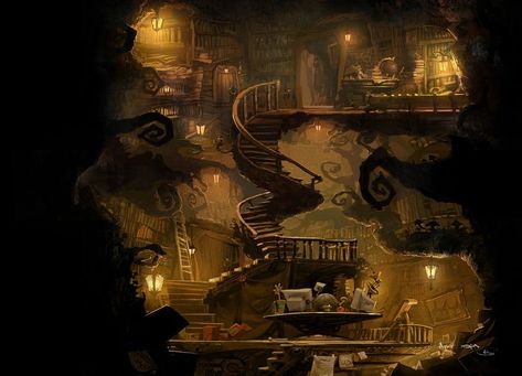 Underground Library, Rattus Rattus, Fantasy Rooms, Fantasy House, Fantasy Setting, Fantasy Places, Fantasy Concept Art, Environment Design, 판타지 아트