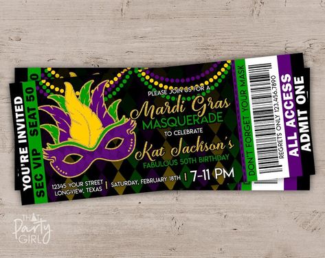 Mardi Gras Masquerade Party, Masquerade Birthday Party, Mom Prom, Mardi Gras Invitations, Mardi Gras Party Decorations, Mardi Gras Wedding, Spring Social, Mardi Gras Masquerade, Mardi Gras Centerpieces