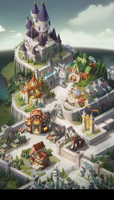 Isometric Game, Afk Arena, Fantasy Town, Digital Marketing Design, Fantasy Island, Low Poly Art, Scene Art, Amazing Buildings, Fantasy City