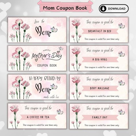 Mothers Day Coupon Book, Coupon Book For Mom, Mom Coupon Book, Mother's Day Coupons, Mom Breakfast, Mom Coupons, Birthday Coupons, Books For Moms, Cute Gift Ideas