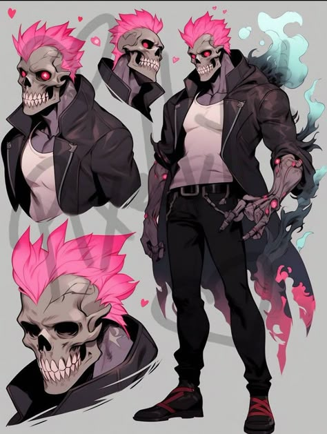 Skeleton Oc Male, Frankenstein Art Character Design, Zombie Character Design Male, Undead Oc, Skull Character Design, Skeleton Character Design, Skeleton Oc, Punk Character Art, Punk Character Design