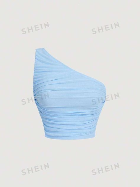 Free Returns ✓ Free Shipping✓. SHEIN MOD One Shoulder Ruched Mesh Top- Women Tops at SHEIN. Blue One Shoulder Top, Ruched Mesh Top, One Shoulder Top, Mermaid Costume, One Shoulder Tops, Top Women, Women Tops, Mesh Top, Shoulder Top