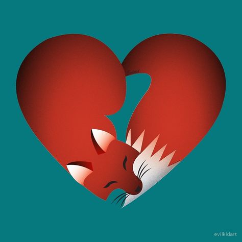 Cute illustration of a fox in the shape of heart by Evilkid #fox #foxes Fox Heart, Cute Fox Drawing, Japanese Kitsune, Shape Of Heart, Fox Drawing, Spirit Animal Art, Steampunk Wedding, Heart Illustration, Lowbrow Art