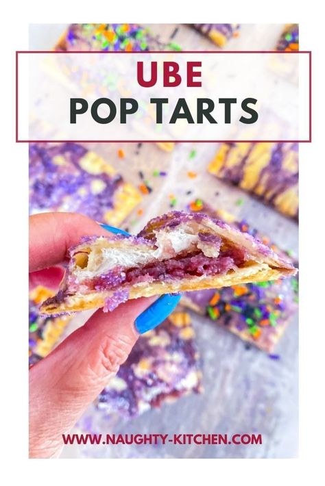 Enjoy these sweet pop tarts for breakfast. These pop tarts are filled with Ube jam and are glazed with Ube frosting dusted with purple sugar and fun colorful sprinkles. Ube Jam, Ube Cake, Trying New Foods, Food Filipino, American Snacks, Best Asian Recipes, Purple Food, Purple Yam, Snack Board