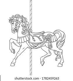 Carousel Horse Tattoos, Horse Line Drawing, Merry Go Round Horse, Ride Drawing, Horse Template, Round Tattoo, Horse Sketch, Scribble Art, Carnival Rides