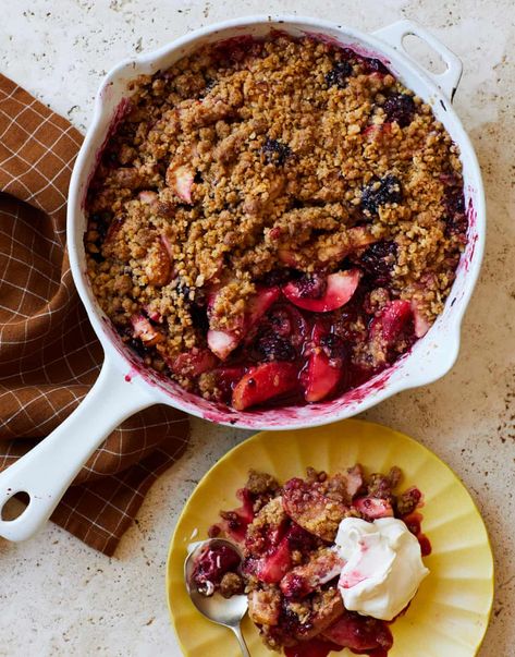 Peach Blueberry Crumble, Andy Baraghani, Blackberry Crisp, Peach Crisp Recipe, Coconut Dessert, Cinnamon Crunch, Peach Blueberry, Fruit Crumble, Peach Crisp