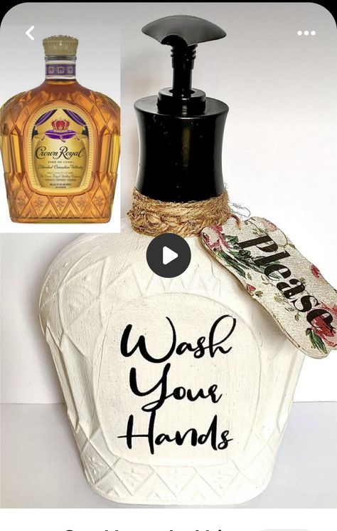 Recycled Liquor Bottles Diy Ideas, Reuse Liquor Bottles Diy, Repurposed Wine Bottles Diy, Whiskey Bottle Soap Dispenser Diy, Cricut Liquor Bottle, Diy Western Kitchen Decor, Crown Royal Pumpkin Bottle, Cricut Soap Dispenser Ideas, Repurpose Crown Royal Bags