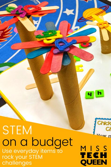 Are you looking for easy and inexpensive ways to bring STEM into your classroom? These STEM ideas are designed to be used with everyday items you probably already have. STEM and STEAM projects can be done on a budget - in fact it might be better that way! Read this article by Miss Tech Queen to find classroom tested STEM ideas that won't break the bank. #STEM #STEAM #Makerspace #STEMLab School Makerspace, Elementary Stem, Makerspace Ideas, Holiday Stem, Pioneer Days, Kindergarten Stem, Destination Imagination, Elementary Stem Activities, Steam Challenges