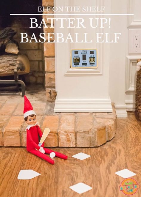 Elf On The Shelf Playing Basketball, Wrecking Ball Elf On The Shelf, Elf Baseball Ideas, Elf On The Shelf Baseball, Elf On The Shelf Hide And Seek Ideas, Baseball Elf On The Shelf Ideas, Elf On The Shelf Football, Elf On The Shelf Baseball Ideas, Elf Shenanigans