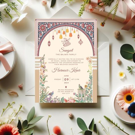 "Welcome to our stunning collection of Ethnic Design Beautiful Jaggo, Sangeet, and Wedding Invitations! Our Punjabi Wedding Invite exudes elegance and tradition, perfect for your special day. With vibrant colors and intricate designs, our Instant Download Canva template makes it easy to personalize your invitation suite. Whether you're celebrating a traditional Sikh wedding or a cultural ceremony, our invitations set the tone for a joyous celebration.  Download now and make your wedding unforgettable! SIZE: 5\"x7\" INSTRUCTIONS: 1. Make your purchase 2. Download the PDF 3. Click the link in the PDF 4. Create a Canva account if you don't already have one 5. Edit the text in the template 6. Use it as a digital invite or have it printed professionally WHERE TO PRINT? For professional printing Modern Indian Wedding Invitation Cards, Thai Wedding Invitation, Wedding Invites Indian, Punjabi Wedding Cards Invitations, Marriage Invitation Cards Indian Hindu, Desi Wedding Invitations, Canva Invitations, Sangeet Invitation, Sikh Wedding Invitations Cards