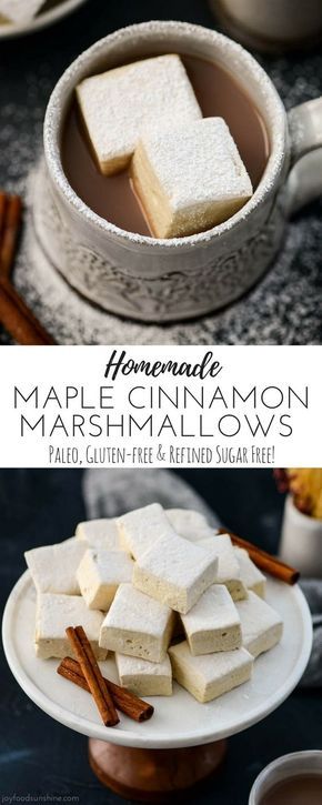 Maple Cinnamon Homemade Marshmallows! A recipe for homemade marshmallows that's easy and healthy! They're paleo, gluten-free, dairy-free, refined sugar free and insanely delicious! Desserts Nutella, Sugar Free Marshmallows, Homemade Marshmallow Recipe, Marshmallow Recipe, Weight Watcher Desserts, Smores Dessert, Keto Sweets, Recipes With Marshmallows, Sugar Free Low Carb