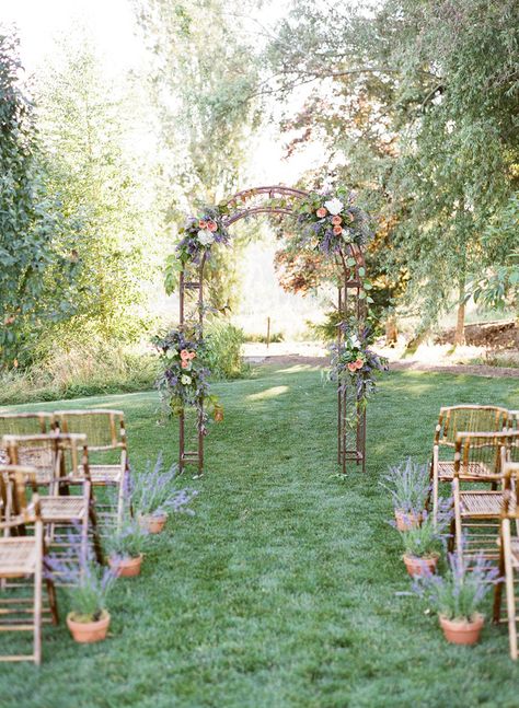 Wedding Blog Woodinville Lavender Farm Wedding Ideas Potted Lavender Wedding, Potted Plant Wedding Aisle, Farm Wedding Ideas, Lavender Farm Wedding, Bamboo Chairs, Marriage Reception, Lavender Farm, Lavender Plant, Lavender Wedding