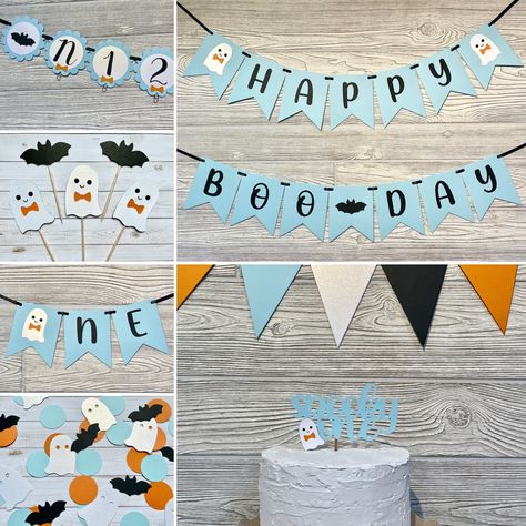 Blue Happy Boo Day Party Package, Our Little Boo Is Turning One, Halloween 1st Birthday Decor, Spooky One Birthday Boy, Fall First Birthday First Boo Day Party, Happy Boo Day Birthday, Spooky One First Birthday Boy, Boo Day Party, First Boo Day, Happy Boo Day, Spooky One Birthday, Fall First Birthday, 1st Birthday Decor