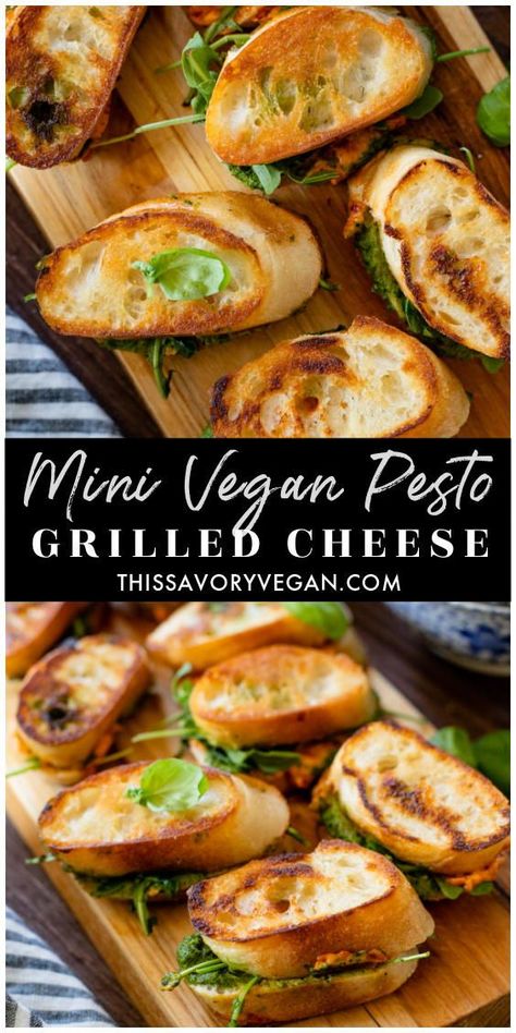 Vegan Shower Food, Tomato Cream Cheese, Pesto Appetizers, Vegan Grilled Cheese, Vegetarian Pesto, Pesto Grilled Cheese, Vegan Party Snacks, Pesto Dishes, Vegan Pesto Recipe