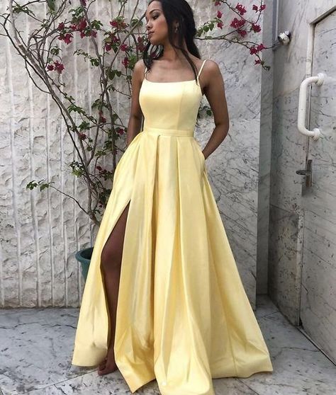 ecd62de20ea67e1c2d933d311b08178adesc52554574ri Yellow Formal Dress, Yellow Evening Dresses, Yellow Prom, Simple Prom Dress Long, Robes Glamour, Cheap Prom Dresses Long, Graduation Party Dresses, Prom Dresses Yellow, Prom Dresses With Pockets