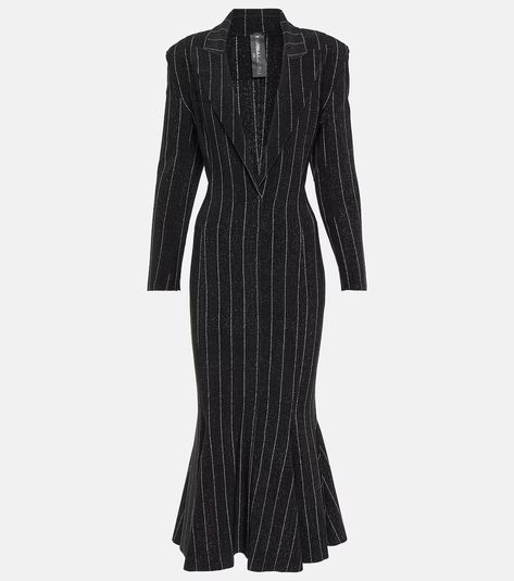 Pinstripe jersey midi dress in black - Norma Kamali | Mytheresa Spring Knitwear, Spring Sunglasses, Minimal Shoes, Midi Skirt Spring, Pinstripe Dress, Norma Kamali, Dress Hats, Party Tops, Scarf Hairstyles