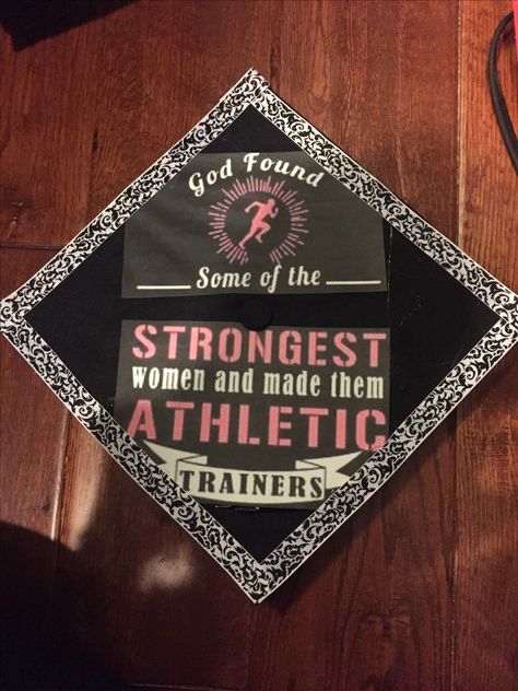 My graduation cap. Printed a picture of a t shirt that I liked. :) https://www.lanyardmarket.com/en/custom-printed-cap Physical Education Graduation Cap, Athletic Trainer Graduation Cap, Exercise Graduation Cap, Track Graduation Cap, Athletic Training Graduation Cap, Graduation Cap Designs Kinesiology, Masters Graduation, Athletic Trainer, College Graduation Cap Decoration