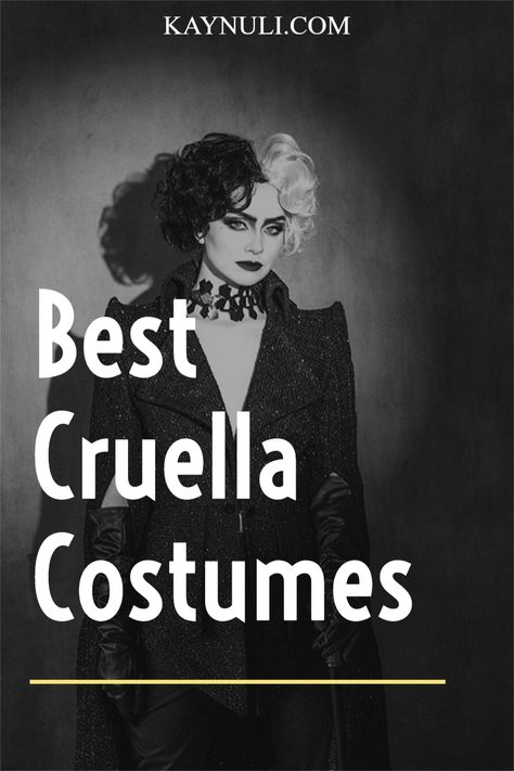 Cruella Deville Jewelry, Scary Disney Characters, Cruella Outfits Movie, Emma Stone Cruella Costume, Cruella Deville Costume Diy Women, New Cruella Deville Costume, Cruella Deville Emma Stone Outfits, Cruella Makeup Emma Stone, Cruella Deville Outfit Ideas