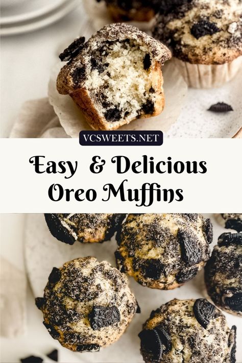 These bakery style Easy & Quick Oreo Muffins are an Oreo lovers dream!! Perfectly moist and fluffy vanilla muffins are loaded with Oreo cookies and topped with Oreo sugar and crushed Oreos. These easy muffins are simple to make, come together in less than 30 minutes, and don't require a mixer!! Enjoy them for breakfast, a quick snack, or decadent dessert. Either way, they are sure to become your next sweet obsession. Recipes With Oreo Crumbs, Oreo Muffins Recipe, Coffee Wednesday, Oreo Muffins, Buttermilk Blueberry Muffins, Triple Chocolate Muffins, Nutella Muffins, Vanilla Muffins, Oreo Flavors