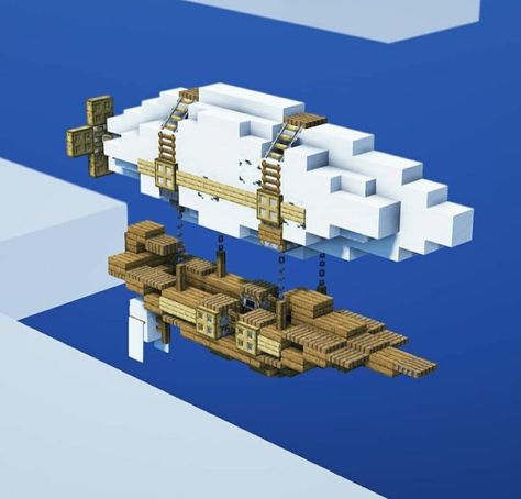 Ship Dock Minecraft, Flying Boat Minecraft, Air Ship Minecraft, Minecraft Boats Ships, Minecraft Small Boat Ideas, Minecraft Airship Dock, Minecraft Floating House Water, Minecraft Boat Design, Minecraft Anchor