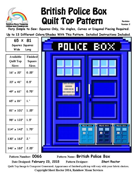 Looking for your next project? You're going to love 0066 British Police Box Quilt Pattern by designer Rainbow Moon. Tardis Quilt Pattern, Doctor Who Quilt, Box Quilt Pattern, Pixel Quilt Pattern, Quilt Top Patterns, Doctor Who Crafts, Love Doctor, Pixel Quilting, Dr Who Tardis