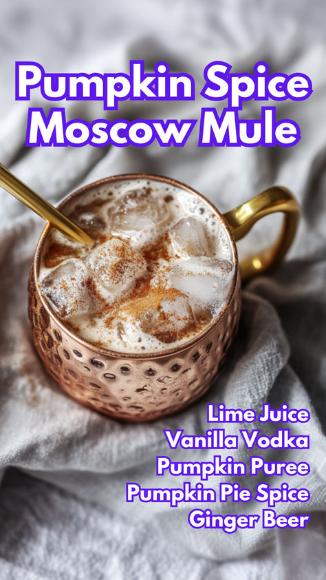 Pumpkin Spice Moscow Mule Pumpkin Pie Moscow Mule, Pumpkin Spice Moscow Mule, Pumpkin Moscow Mule, Vodka Cocktails For Fall, Pumpkin Mule Recipe, Fall Mule Drink Recipes, Fall Moscow Mule Recipe, Fall Mule Cocktail, Fall Cocktail Drinks