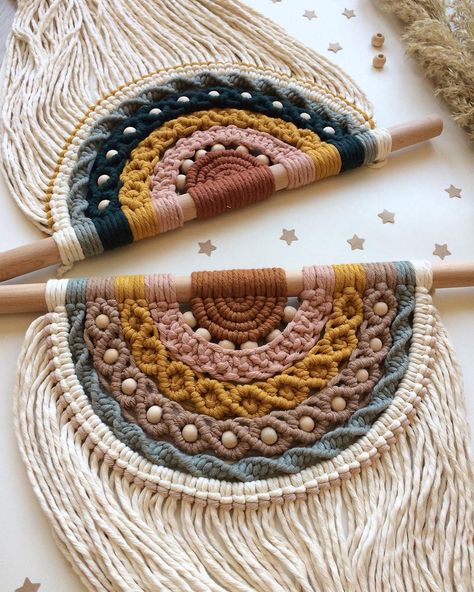 Nursery Childcare, Half Mandala, Pola Macrame, Small Macrame Wall Hanging, Owl Crochet Patterns, Weaving Loom Diy, Makramee Diy, Rainbow Macrame, Small Macrame