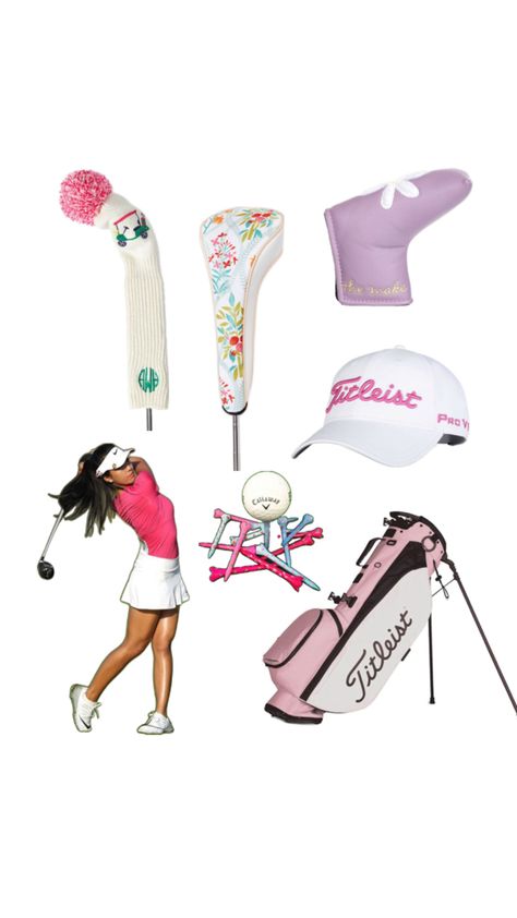 golf driver tees golf bag golf balls girls women’s golf head covers putters cute caps hats titleist callaway nike Titleist Golf Bag, Callaway Golf Bag, Ladies Golf Bags, Golf Attire Women, Golf Driver, Titleist Golf, Cute Caps, Girls Golf, Golf Drivers