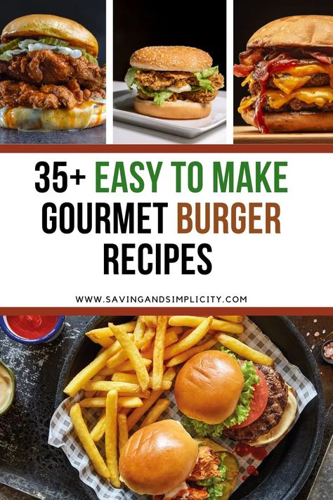 It's time to elevate the classic burger with 35+ amazing easy to make burger recipes. Beef burgers, chicken burgers, veggie burgers and more. Easy weeknight dinner recipes, game day food and more. Sometimes all you need is a great burger. Best Juicy Burger Recipe, Cajun Chicken Burger, Peanut Butter Burger, Perfect Burger Recipe, Juicy Burger Recipe, Unique Burger Recipes, Gourmet Burgers Recipes, Meatloaf Burgers, Homemade Burger Recipe