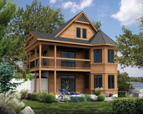 Plan #25-4386 - Houseplans.com Reading Loft, Plan Chalet, Cabin Designs, Cabin Floor, European House Plan, Cabin Floor Plans, Lots Of Windows, Cabin House Plans, Vacation Cabin