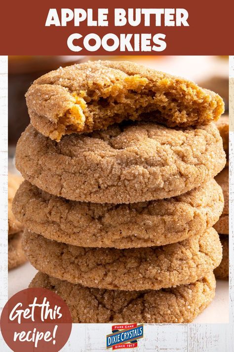 A cross between a snickerdoodle and a sugar cookie, these Apple Butter Cookies are a delightful Fall treat. We've baked the sweet and spicy flavor of apple butter directly into this recipe. These soft and chewy cookies can be made with store-bought apple butter, or you can make your own with our homemade Cider Apple Butter recipe. Just 10 minutes of prep time! Gluten Free Apple Butter Cookies, Apple Butter Snickerdoodle Cookies, Apple Butter Baking Recipes, Apple Butter Cookie Recipe, Apple Butter Snickerdoodles, Recipes That Use Apple Butter, Apple Cider Cookies Recipes, Recipes With Apple Butter, Recipes Using Apple Butter