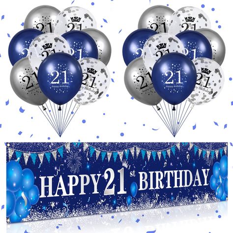 PRICES MAY VARY. ✨[Blue 21st Birthday Yard Decorations]- you will get a blue and silver Happy 21st birthday banner, 18 pieces of latex birthday balloons with a ''21st'‘, ''Happy Birthday'' pattern. It would be an impressive decoration for 21 Years Old birthday party, a 21st-anniversary birthday party ✨[Banner Material]-blue happy 21st birthday yard banner for men and women is made of durable polyester, lightweight, foldable, and washable. it can be reused for a long time. ✨[Easy to Use] -Navy bl Happy 13th Birthday Boy, 75th Birthday Decorations, 18th Birthday Banner, 15th Birthday Decorations, 60th Birthday Balloons, 60th Birthday Banner, 21st Birthday Balloons, 50th Birthday Banner, 50th Birthday Balloons