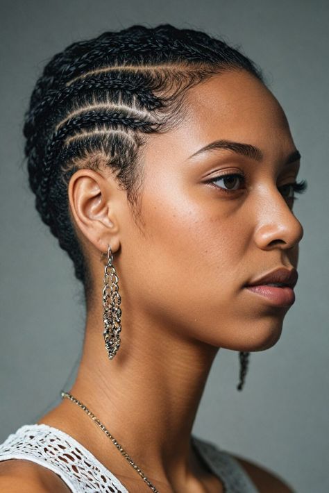 15 Unique Short Hairstyles for Black Women Short Natural Updo For Black Women, Cornrows No Hair Added, Natural Cornrows For Black Women, Boho Cornrows Black Women, Short Hairstyles For Natural Hair, Short Cornrow Hairstyles, Afro Looks, Corn Row Styles, Cornrows Short