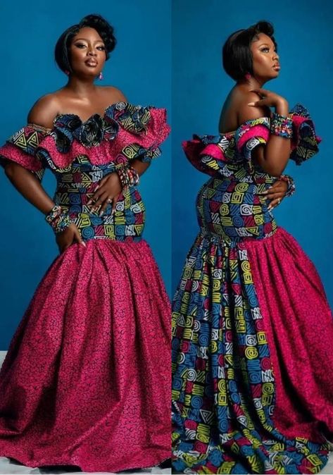 Ankara Gowns Best Ankara Styles, Dress With Layers, Pattern Dresses, Long Gowns, African Traditional Dresses, African Inspired Fashion, African Print Dress, Flared Dress, Fashion Designs