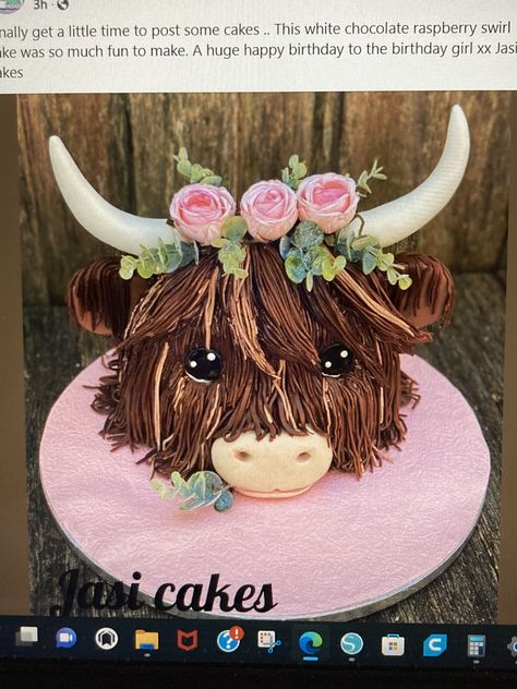 Highland Cow Buttercream Cake, My First Rodeo Birthday Girl Cake, Highland Cow Pull Apart Cupcake Cake, Highland Cow Cake With Flowers, Highland Cow Cake Tutorial, Scottish Highland Cow Birthday Cake, Hyland Cow Cake, Highland Cow First Birthday Party, Easy Highland Cow Cake