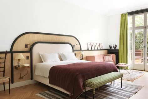 House tour: a colourful Parisian apartment - Vogue Australia Small Bedroom Hacks, Modern Parisian Apartment, Modern Parisian, Bedroom Hacks, Custom Headboard, Parisian Apartment, Simple Bedroom, Diy Curtains, Cheap Home Decor