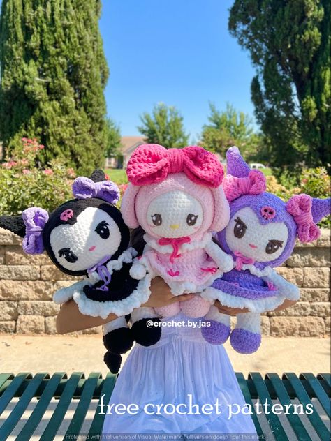 Adorable Crochet Amigurumi Patterns: Free and Easy Ideas Kuromi Crochet Pattern Free, Kuromi Amigurumi, Crochet Kuromi, My Melody And Kuromi, Melody And Kuromi, Crochet Bolero Pattern, Hello Kitty Crochet, Crochet Doll Tutorial, Crochet Fairy