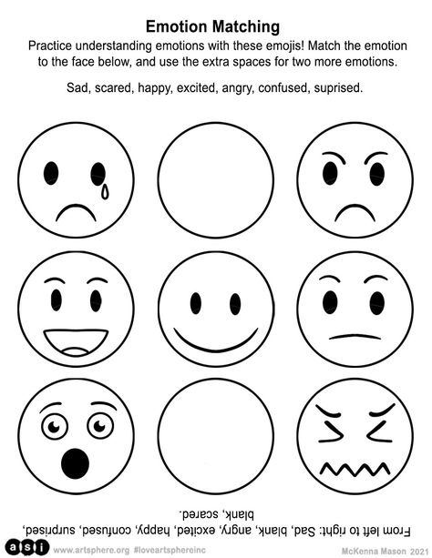 Emotion Matching Handout | Art Sphere Inc. Emotion Recognition, Fun Printables, Feelings, Art